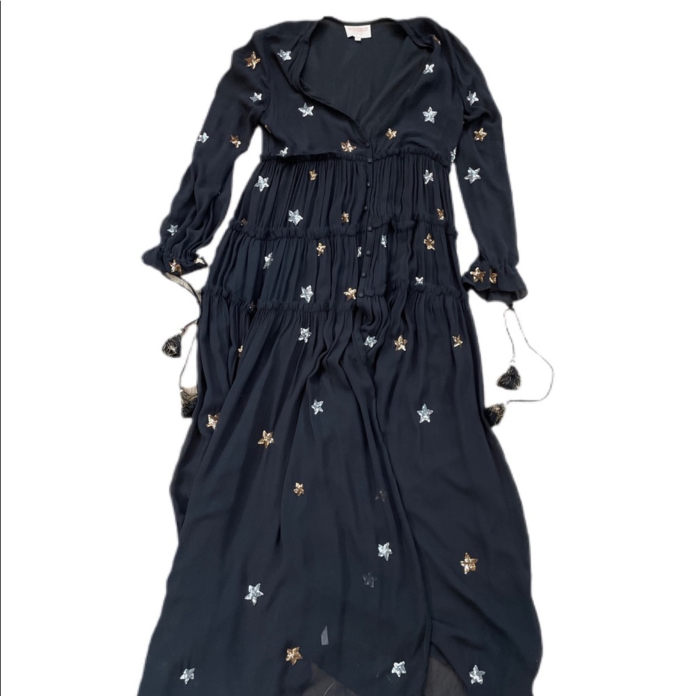 Rococo Sand Black Maxi Dress with Gold and Silver Accents